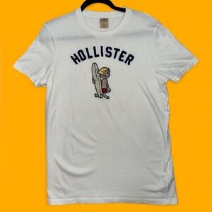 Y2K Hollister White Embroidered Surfer Shirt, 100% Cotton, Large, Vintage 2000s